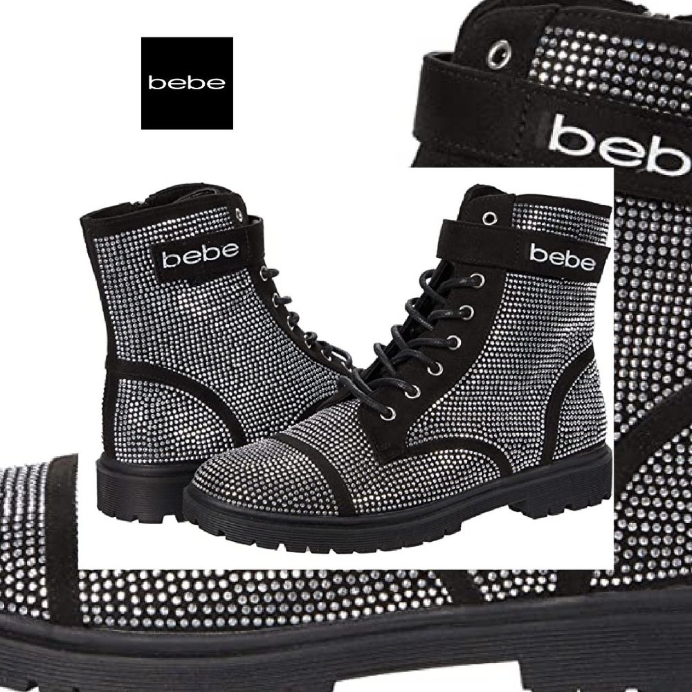 Bebe NEW Sparkle Black Combat Boots NIB